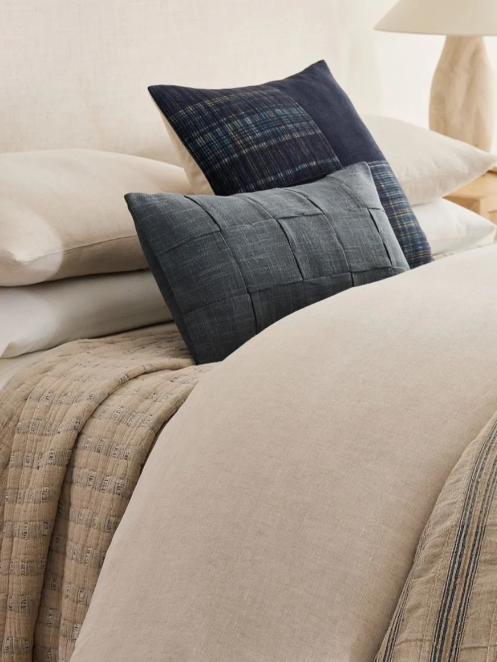West Elm 100% Linen Euro Pillow Sham 26x26 Gray Navy Adults Bedding Natural